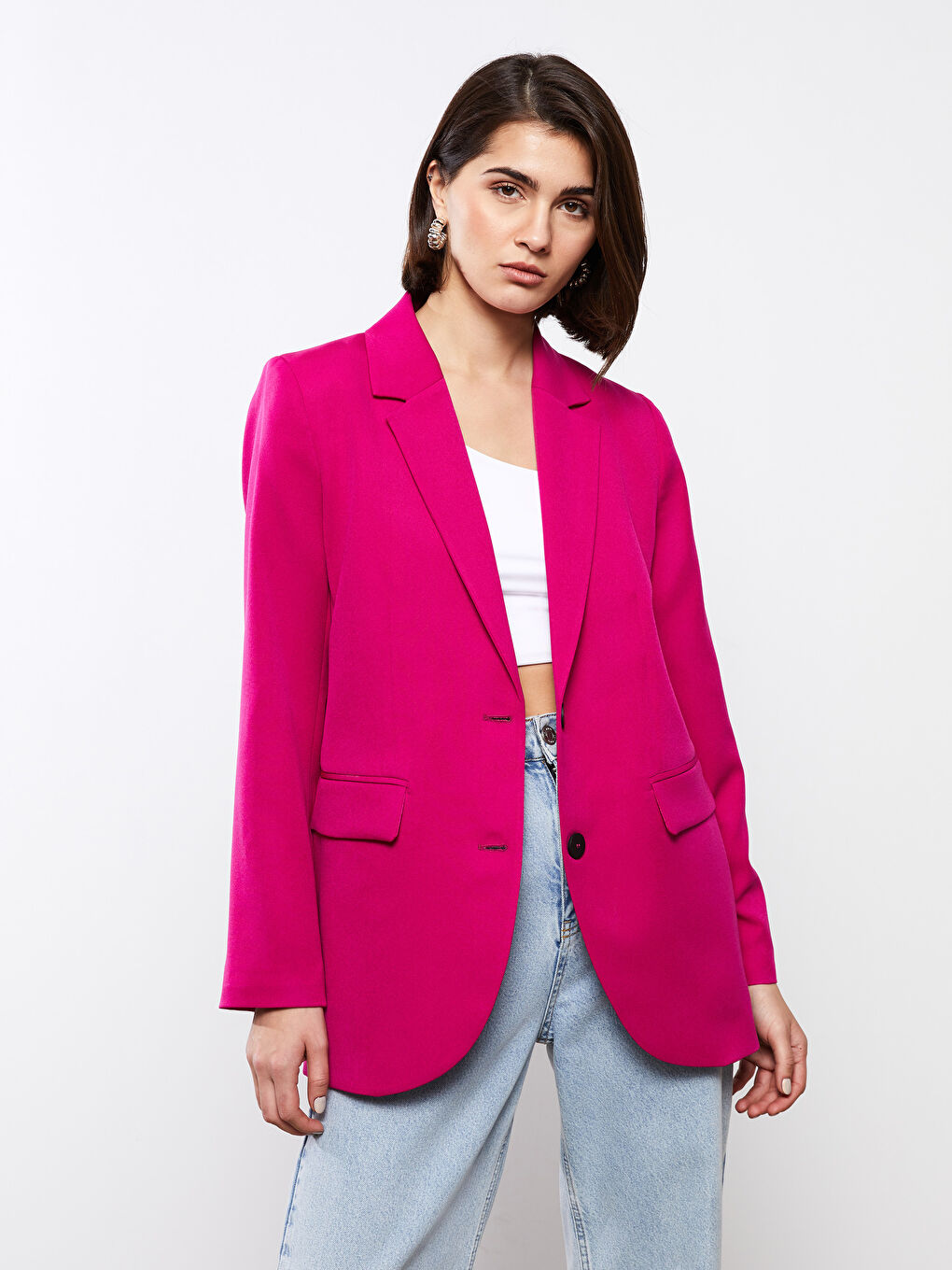 Front Button Closure Long Sleeve Women's Jacket-1