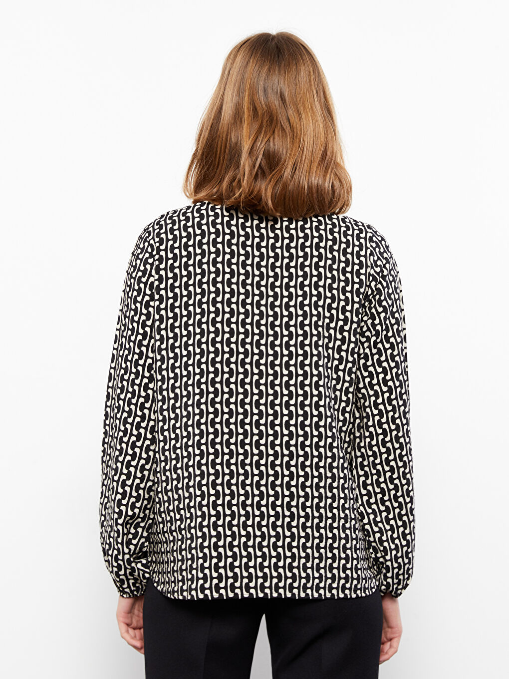 Bluză cu Guler Rotund, Cu Model, Mânecă Lungă, pentru Femei-4