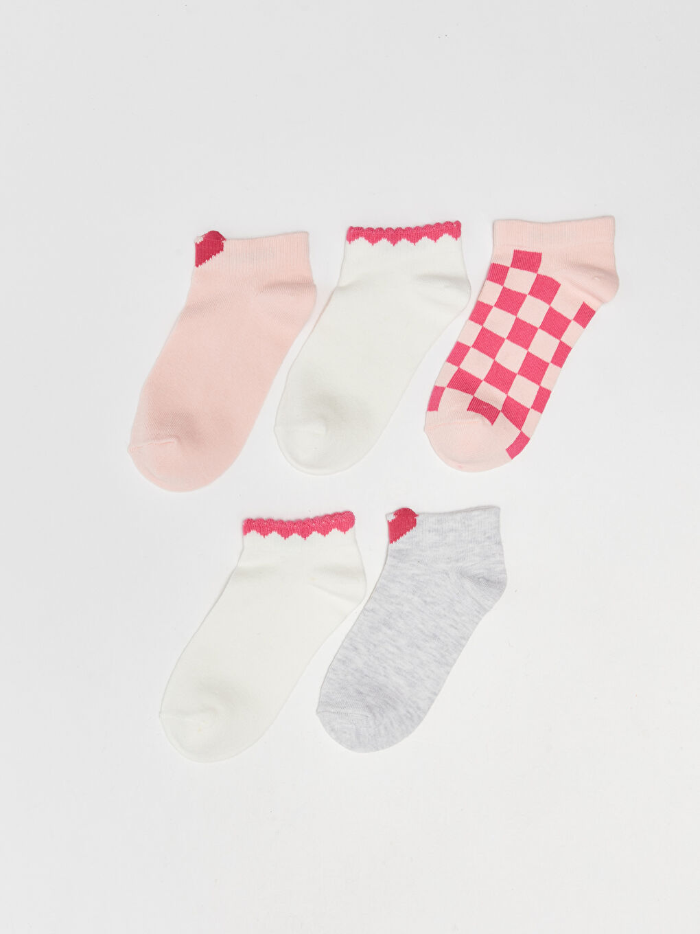 Pembe Desenli Kız Çocuk Patik Çorap 5'li
