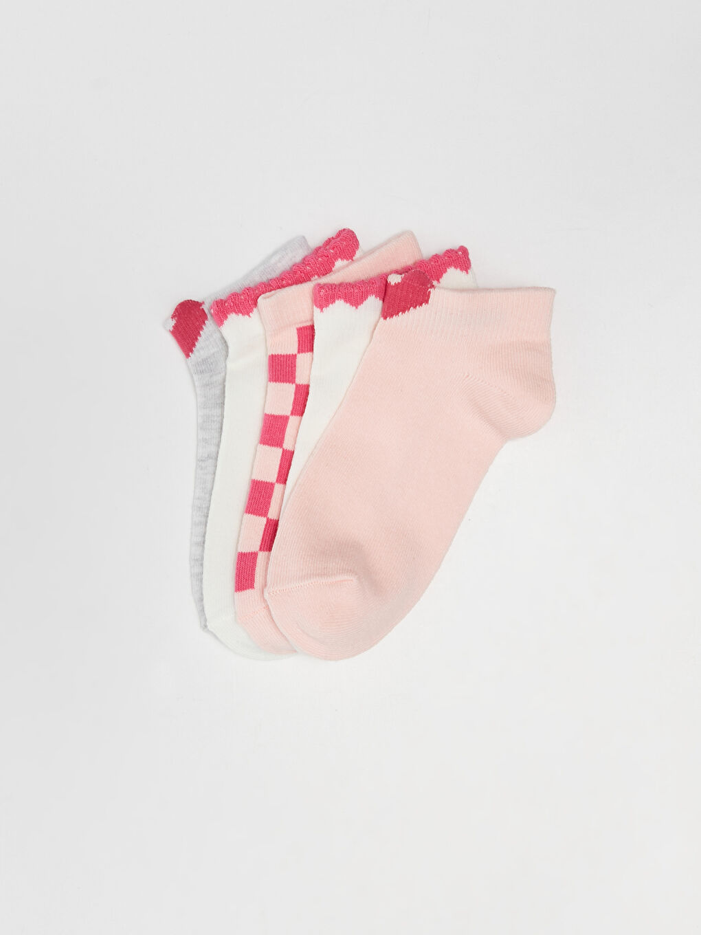 Pembe Desenli Kız Çocuk Patik Çorap 5'li-1