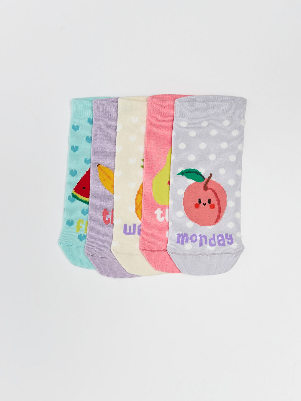 Lila Desenli Kız Çocuk Patik Çorap 5'li-1