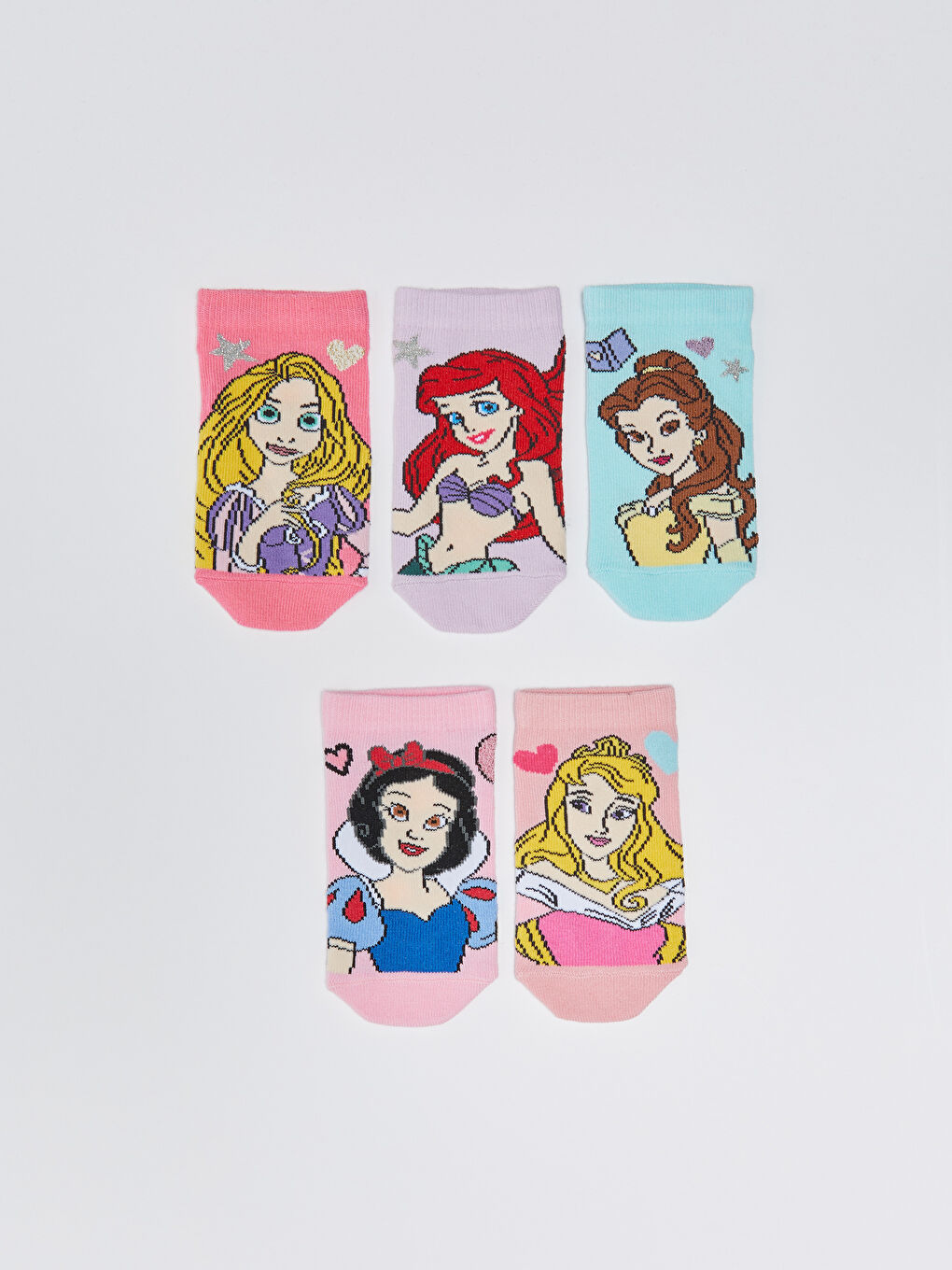 LCW Kids Disney Princess Patterned Girl's Booties Socks 5 Pack -S33171Z4-FJ0