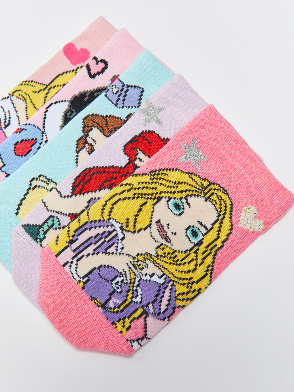 LCW Kids Disney Princess Patterned Girl's Booties Socks 5 Pack -S33171Z4-FJ0