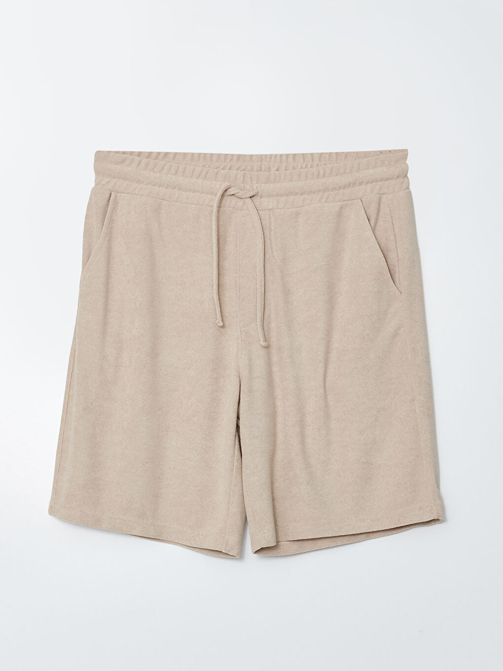 Bej Slim Fit Beli Bağlama Detaylı Erkek Şort-5