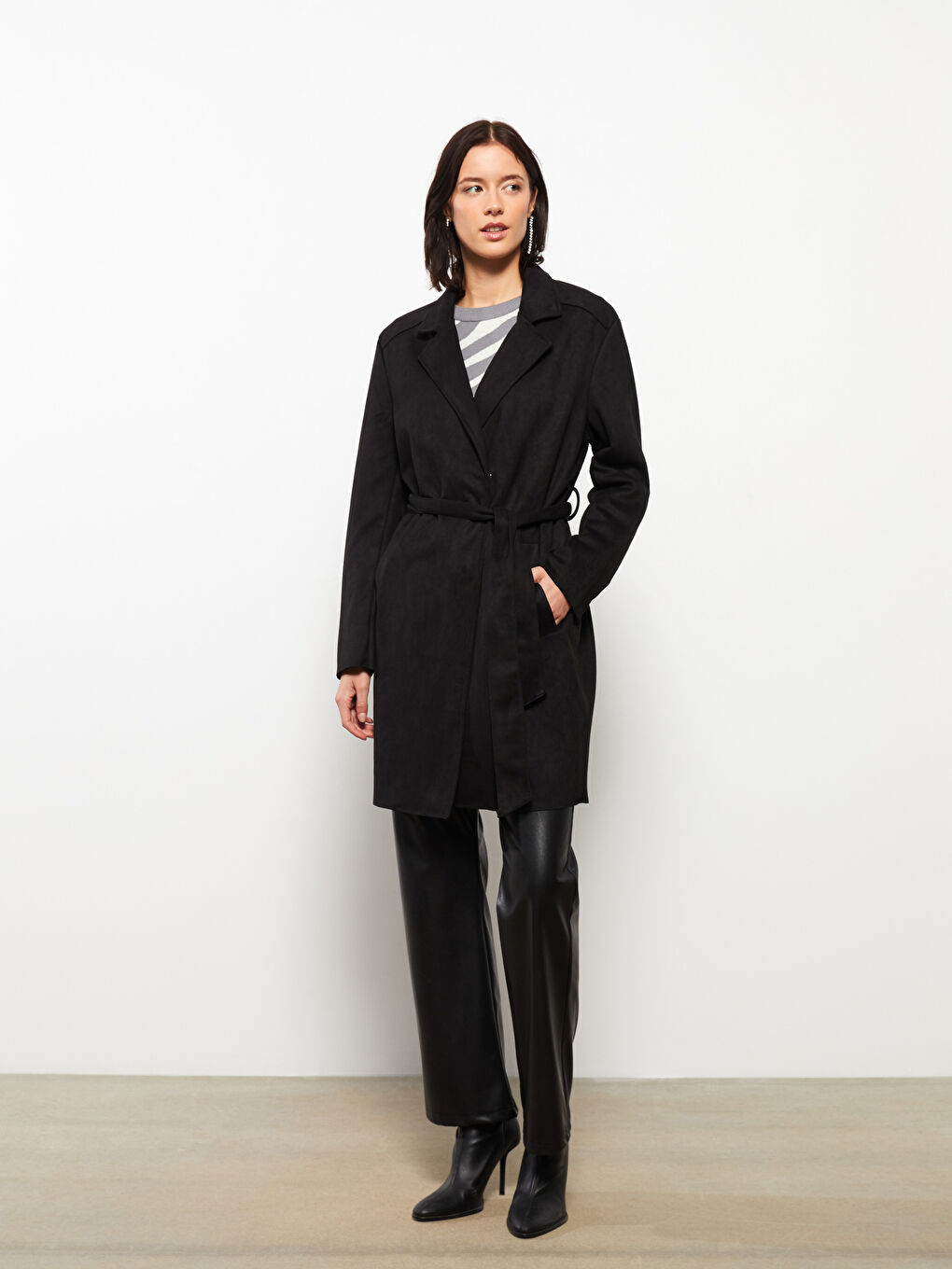 Воротник куртки Прямой Длинный рукав Искусственная замша Женский Тренчкот