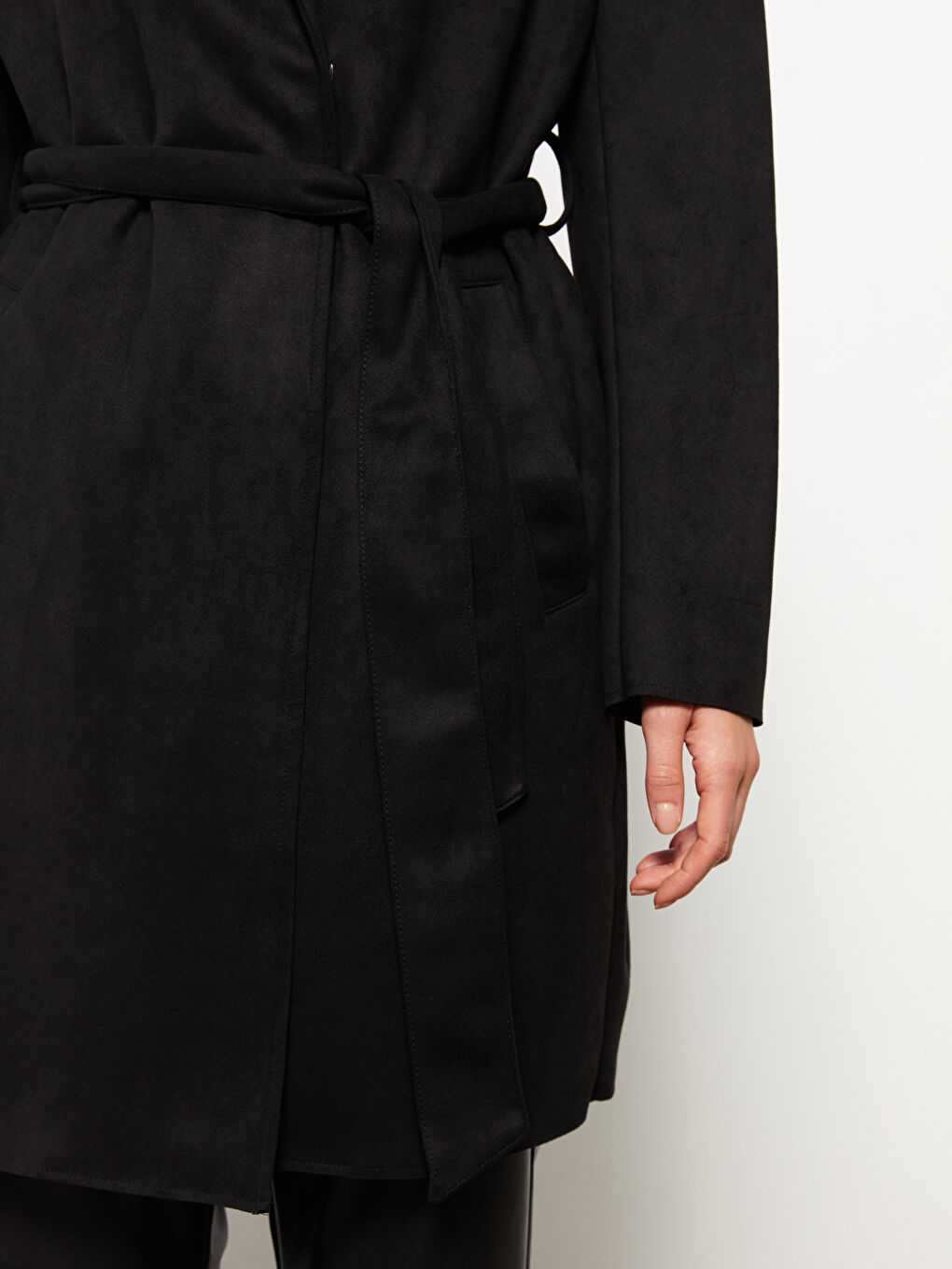 Воротник куртки Прямой Длинный рукав Искусственная замша Женский Тренчкот-2