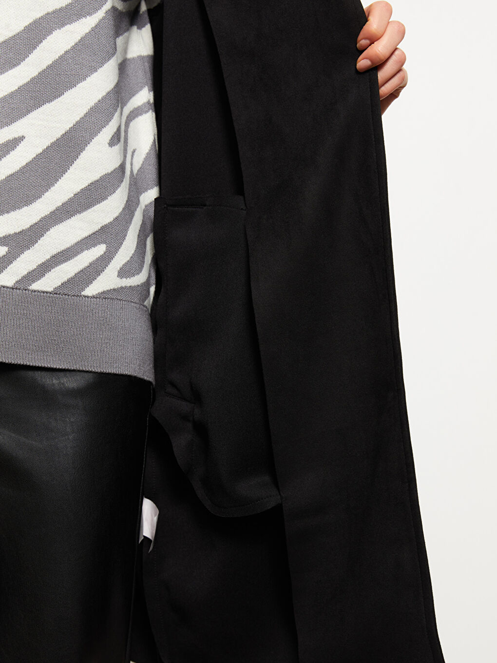 Воротник куртки Прямой Длинный рукав Искусственная замша Женский Тренчкот-3