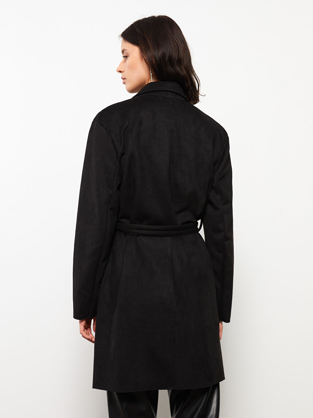 Воротник куртки Прямой Длинный рукав Искусственная замша Женский Тренчкот-4