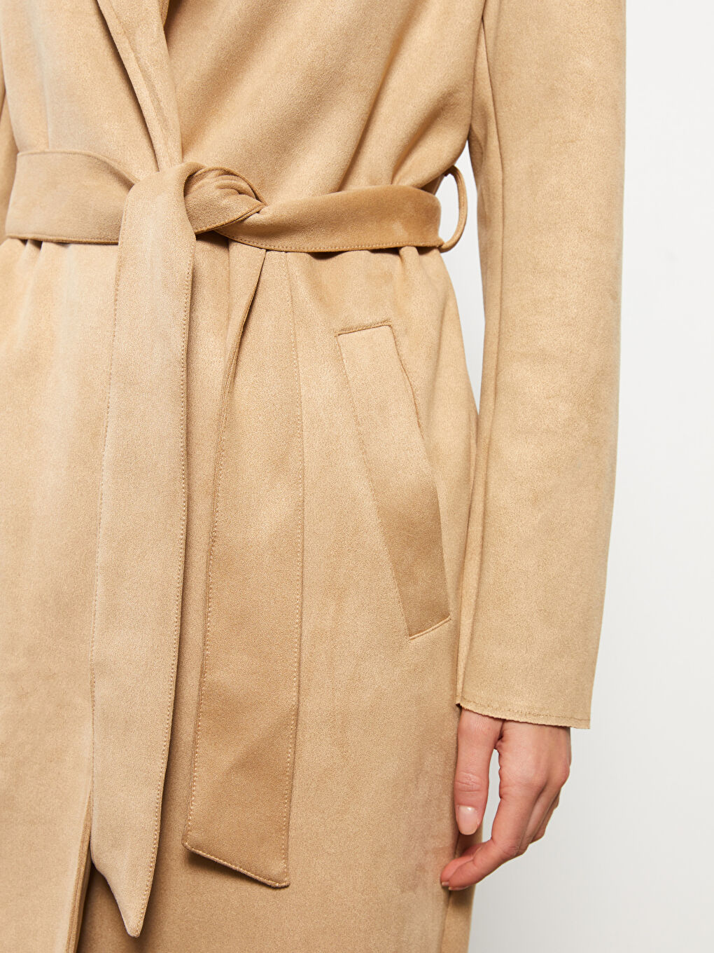 Jacket Collar Straight Long Sleeve Suede Look Women's Trench Coat -S33205Z8-SS0