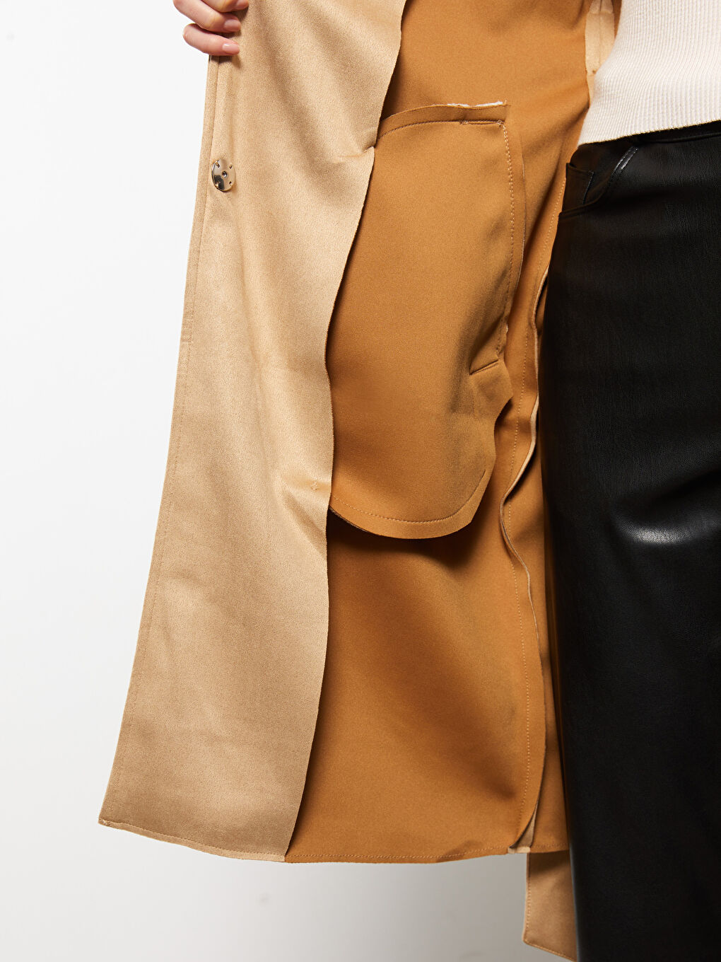 Jacket Collar Straight Long Sleeve Suede Look Women's Trench Coat -S33205Z8-SS0