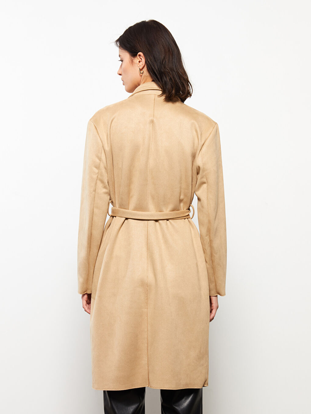 Jacket Collar Straight Long Sleeve Suede Look Women's Trench Coat -S33205Z8-SS0