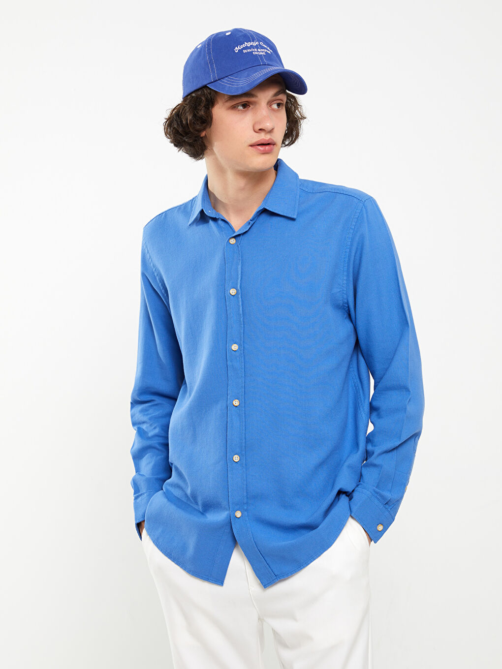 Regular Fit Long Sleeve Gabardine Men's Shirt -S33258Z8-SVS