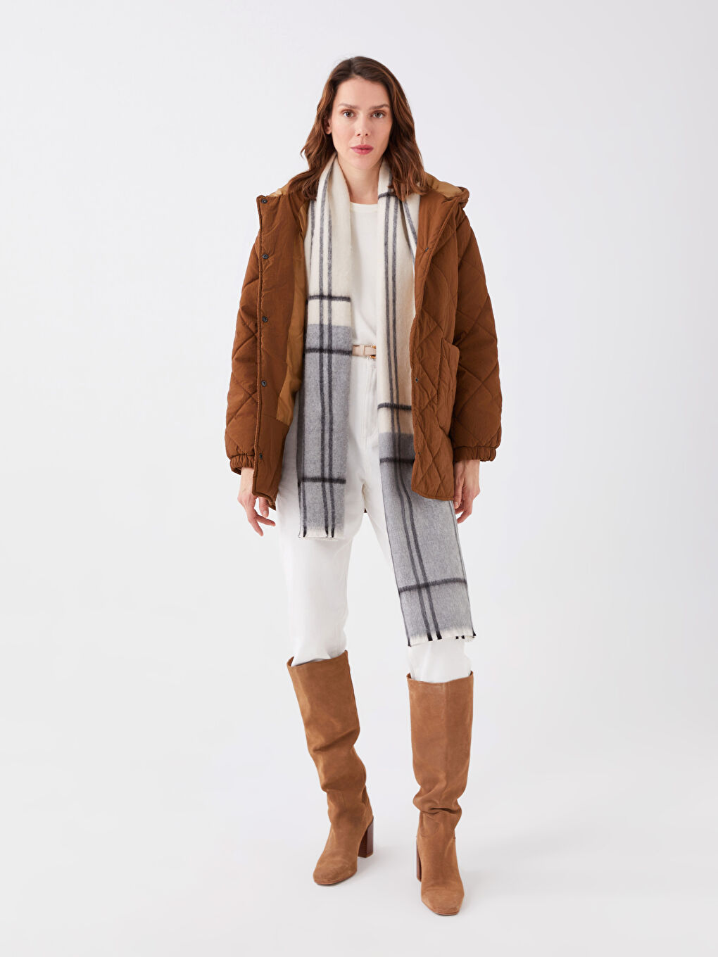 معطف منتفخ مبطّن بنقشة بكابوش كم طويل للسيدات-2