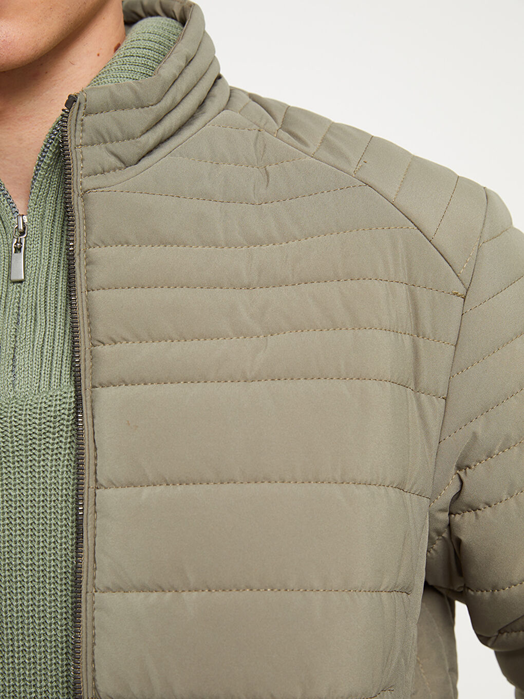 Yeşil Standart Kalıp Dik Yaka Erkek Şişme Mont-2