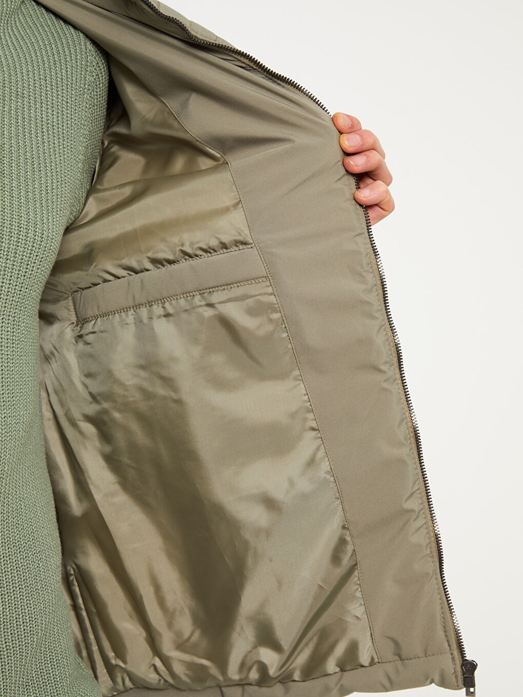 Yeşil Standart Kalıp Dik Yaka Erkek Şişme Mont-3