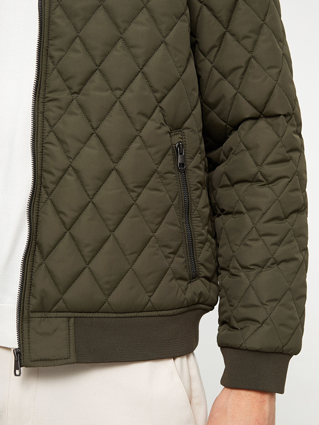 Haki Standart Kalıp Kolej Yaka Erkek Bomber Mont-2