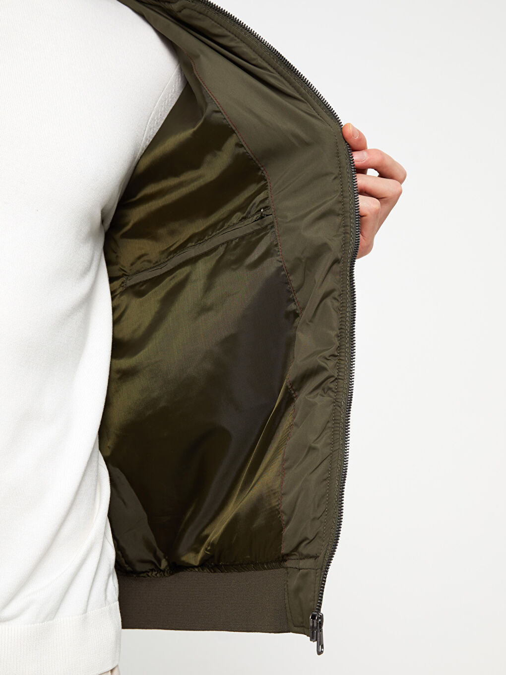 Haki Standart Kalıp Kolej Yaka Erkek Bomber Mont-3