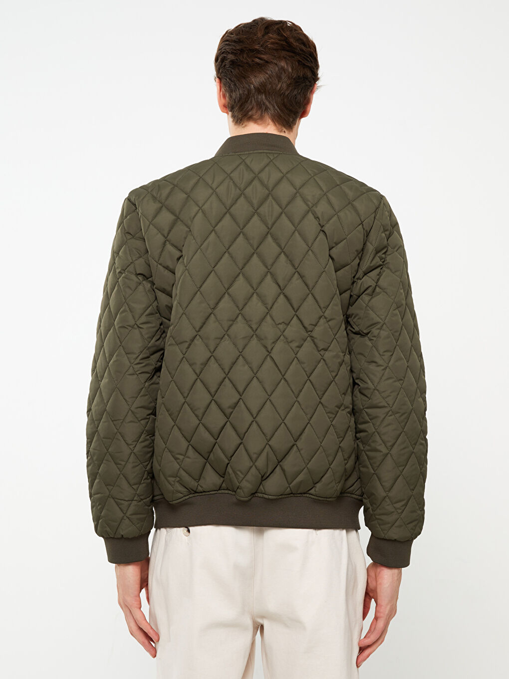 Haki Standart Kalıp Kolej Yaka Erkek Bomber Mont-4