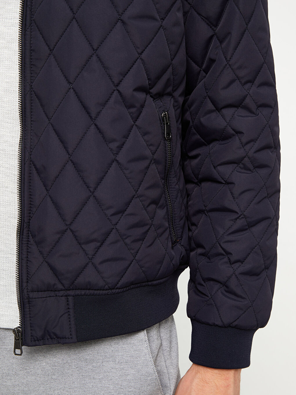 Lacivert Standart Kalıp Kolej Yaka Erkek Bomber Mont-2