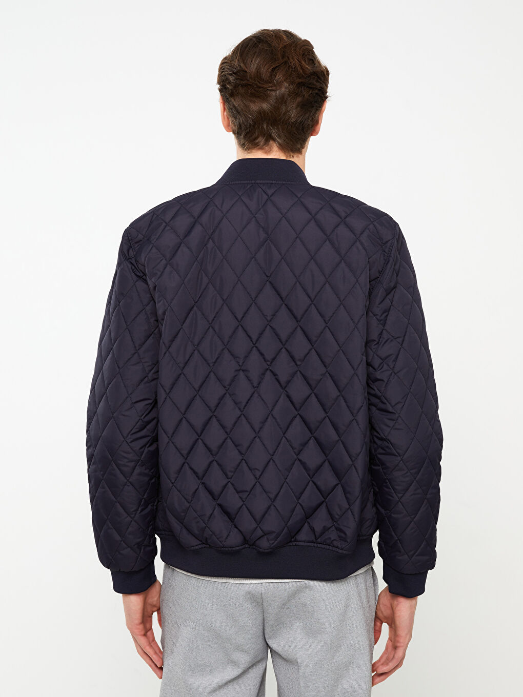 Lacivert Standart Kalıp Kolej Yaka Erkek Bomber Mont-4