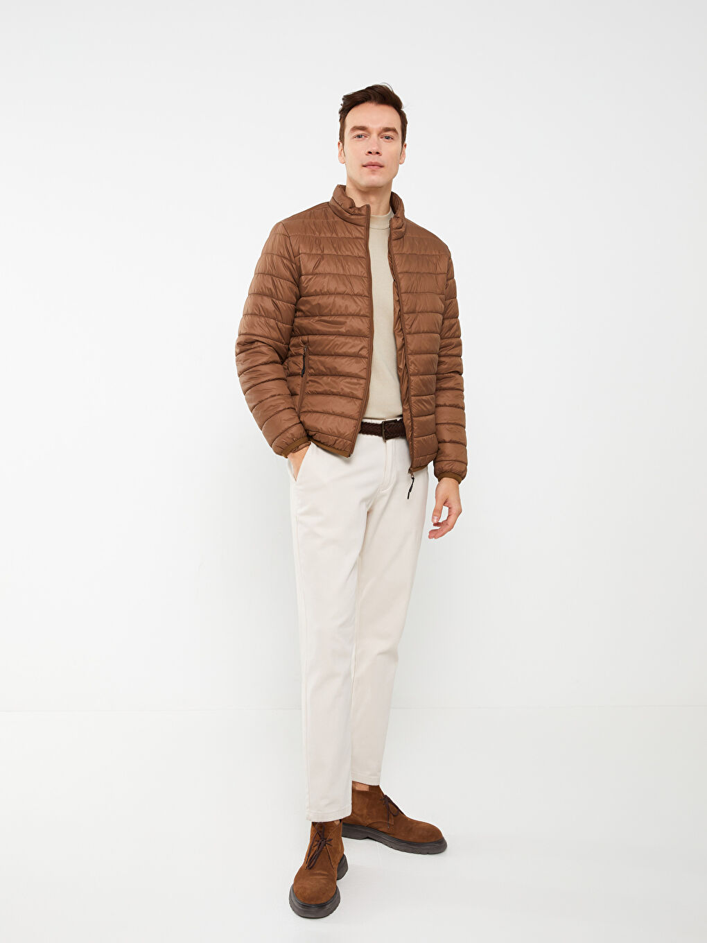 بالطو منتفخ بياقة قمع للرجال بمقاس عادي-1