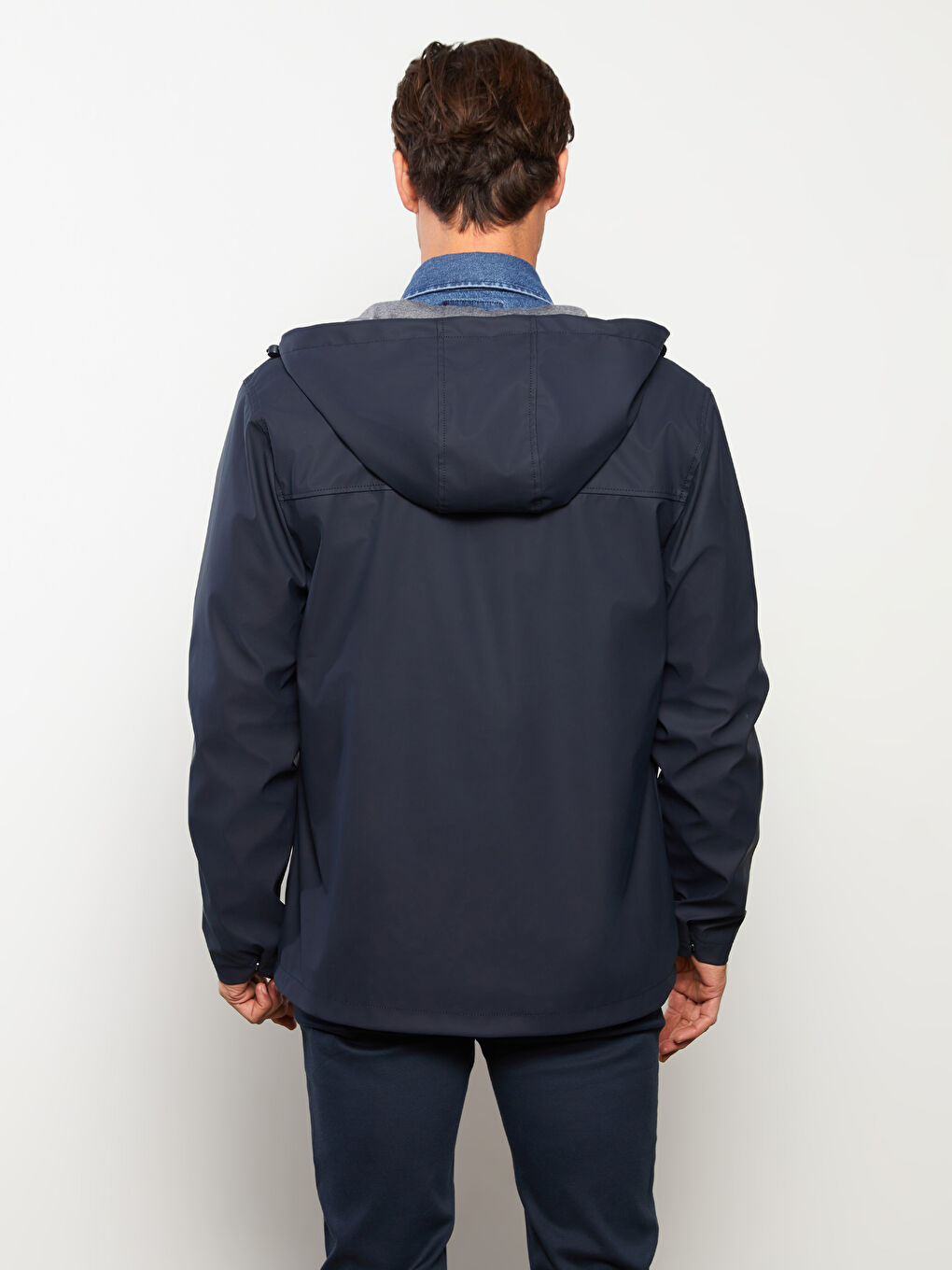 Lacivert Standart Kalıp Kapüşonlu Erkek Yağmurluk-2