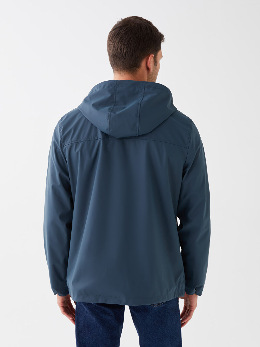 Gri Standart Kalıp Kapüşonlu Erkek Yağmurluk-5