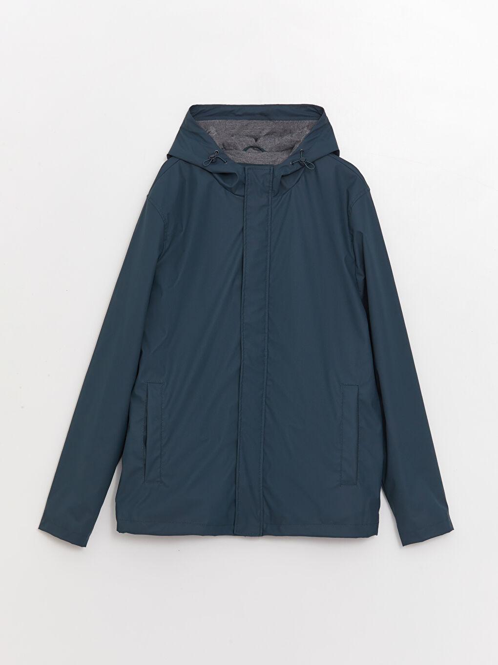 Gri Standart Kalıp Kapüşonlu Erkek Yağmurluk-6