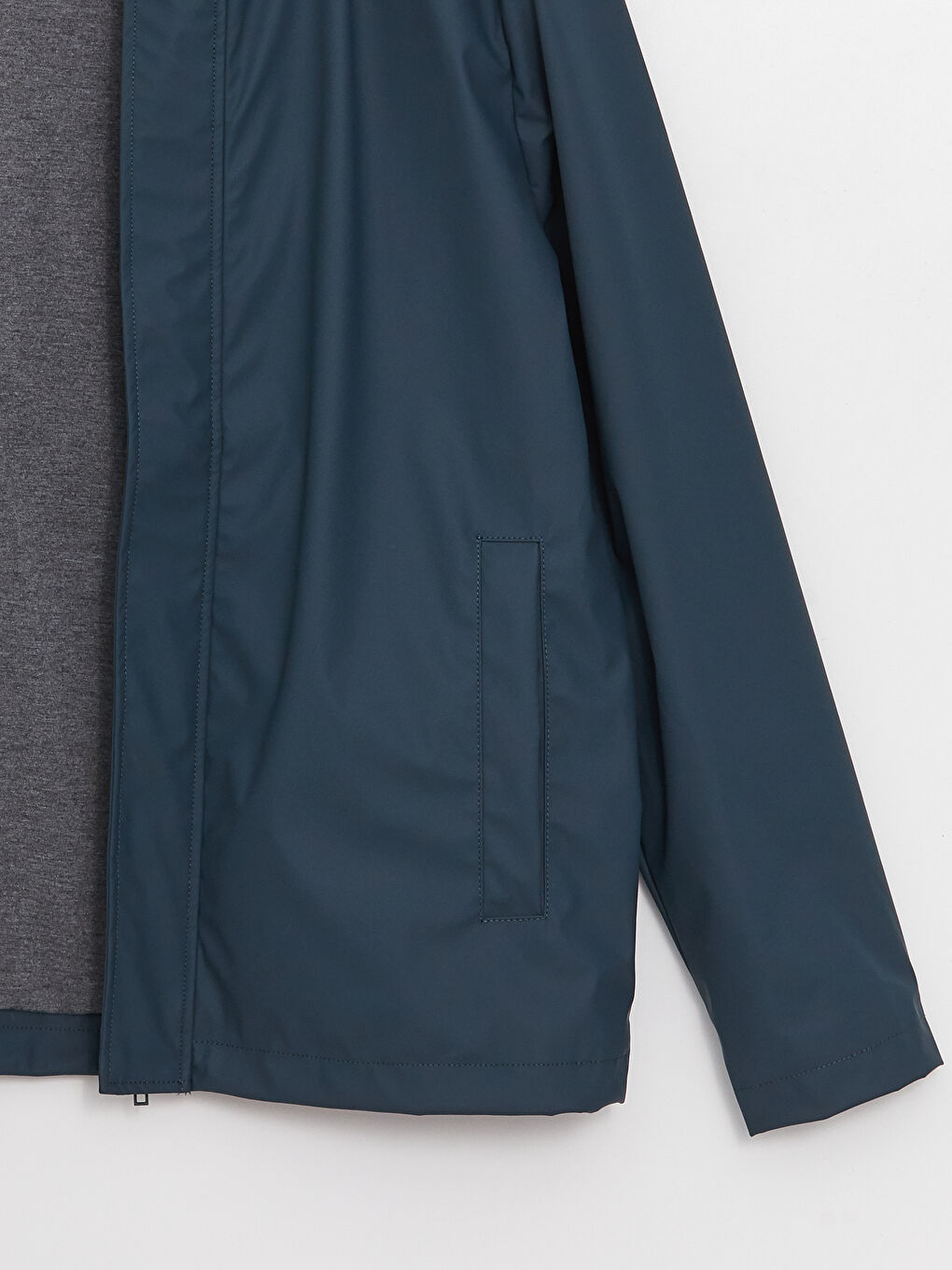 Gri Standart Kalıp Kapüşonlu Erkek Yağmurluk-8