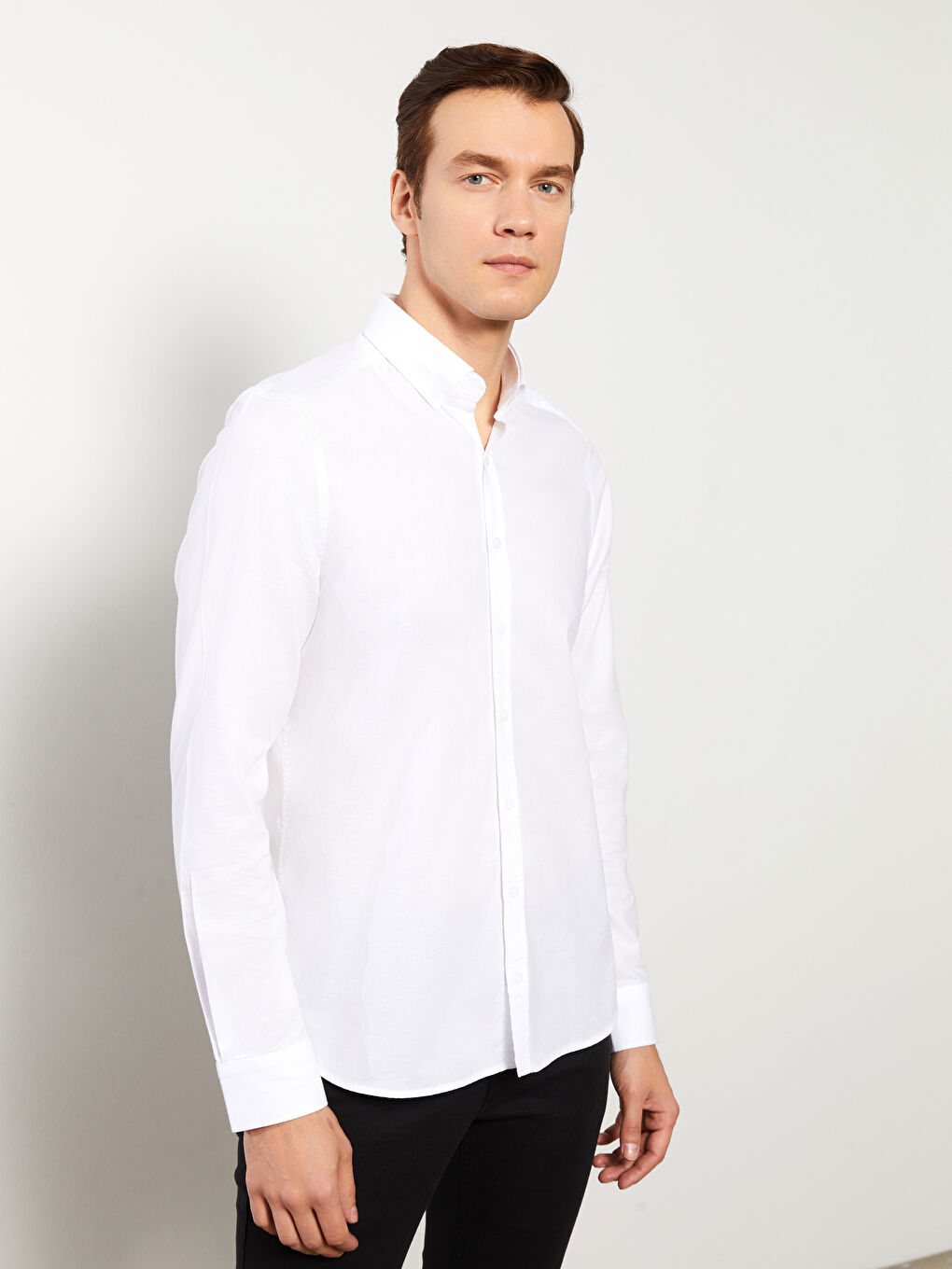 Рубашка мужская слим-фит с длинным рукавом из оксфорда
