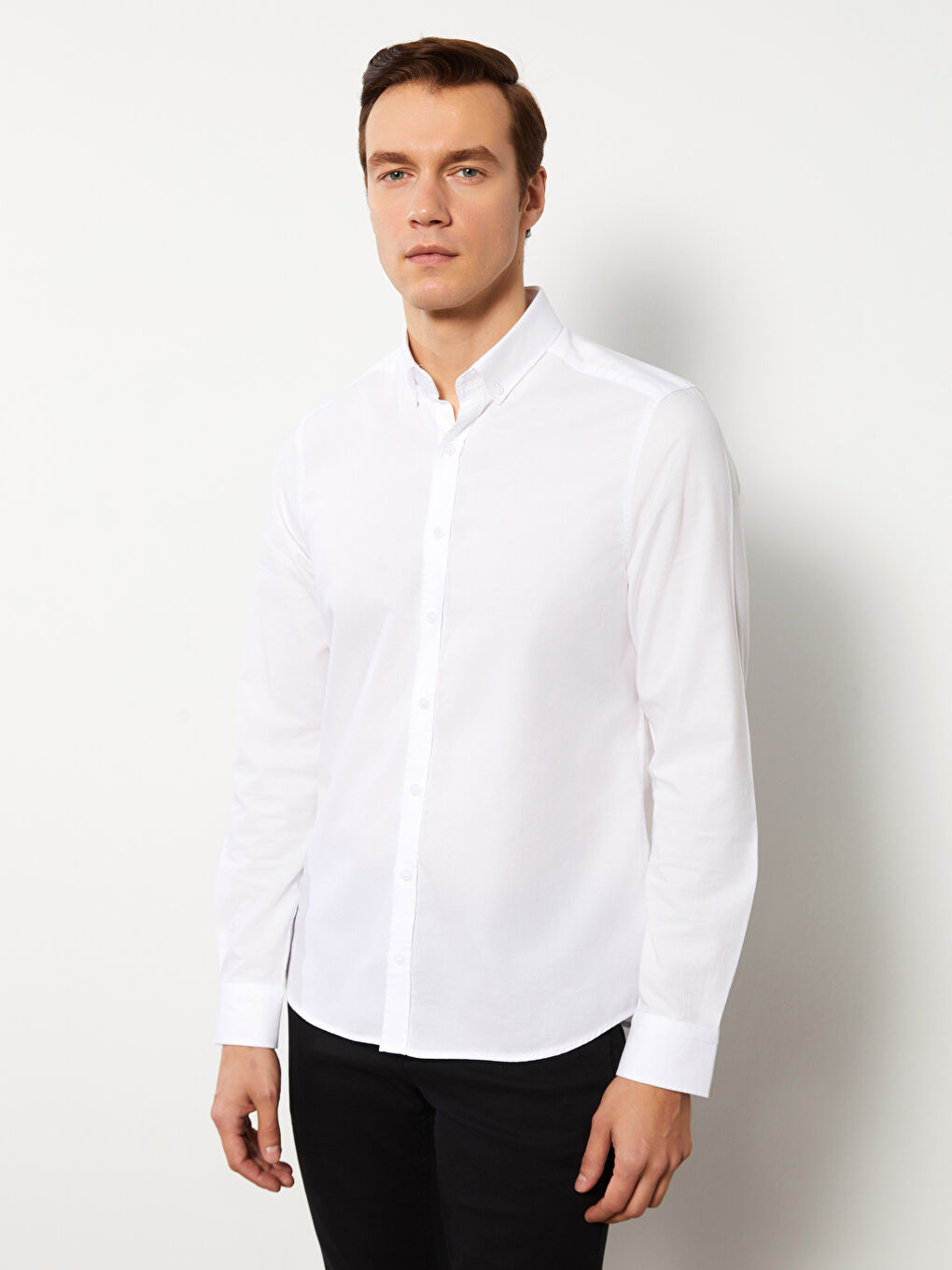 Рубашка мужская слим-фит с длинным рукавом из оксфорда-1