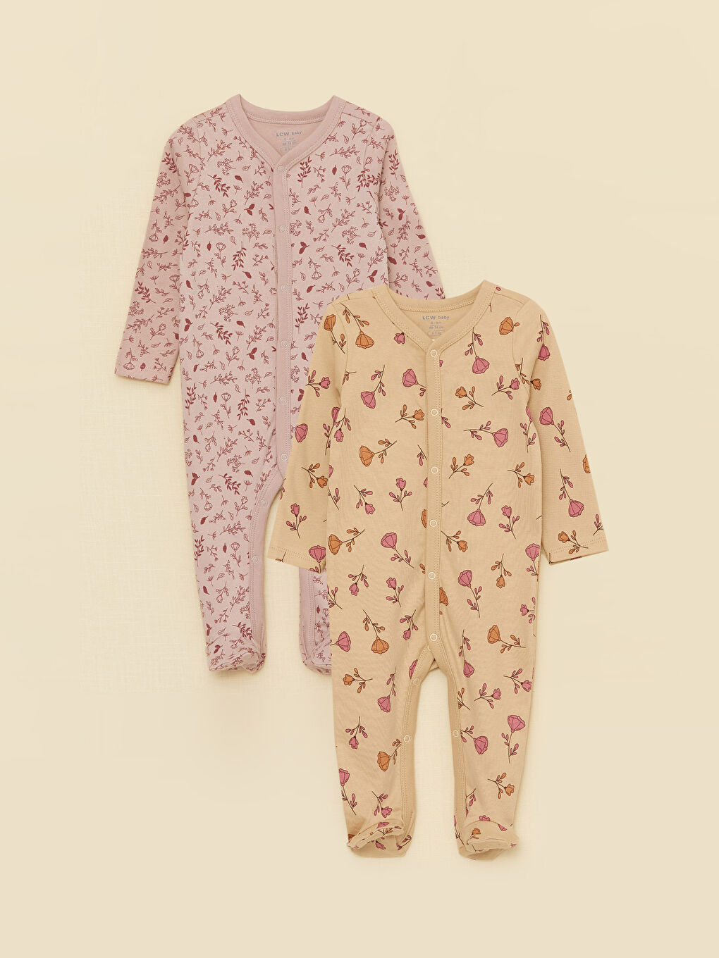 V-ს ფორმის დეკოლტე გრძელმკლავიანი ბამბის გოგოს კომბინიზონი 2 ცალი