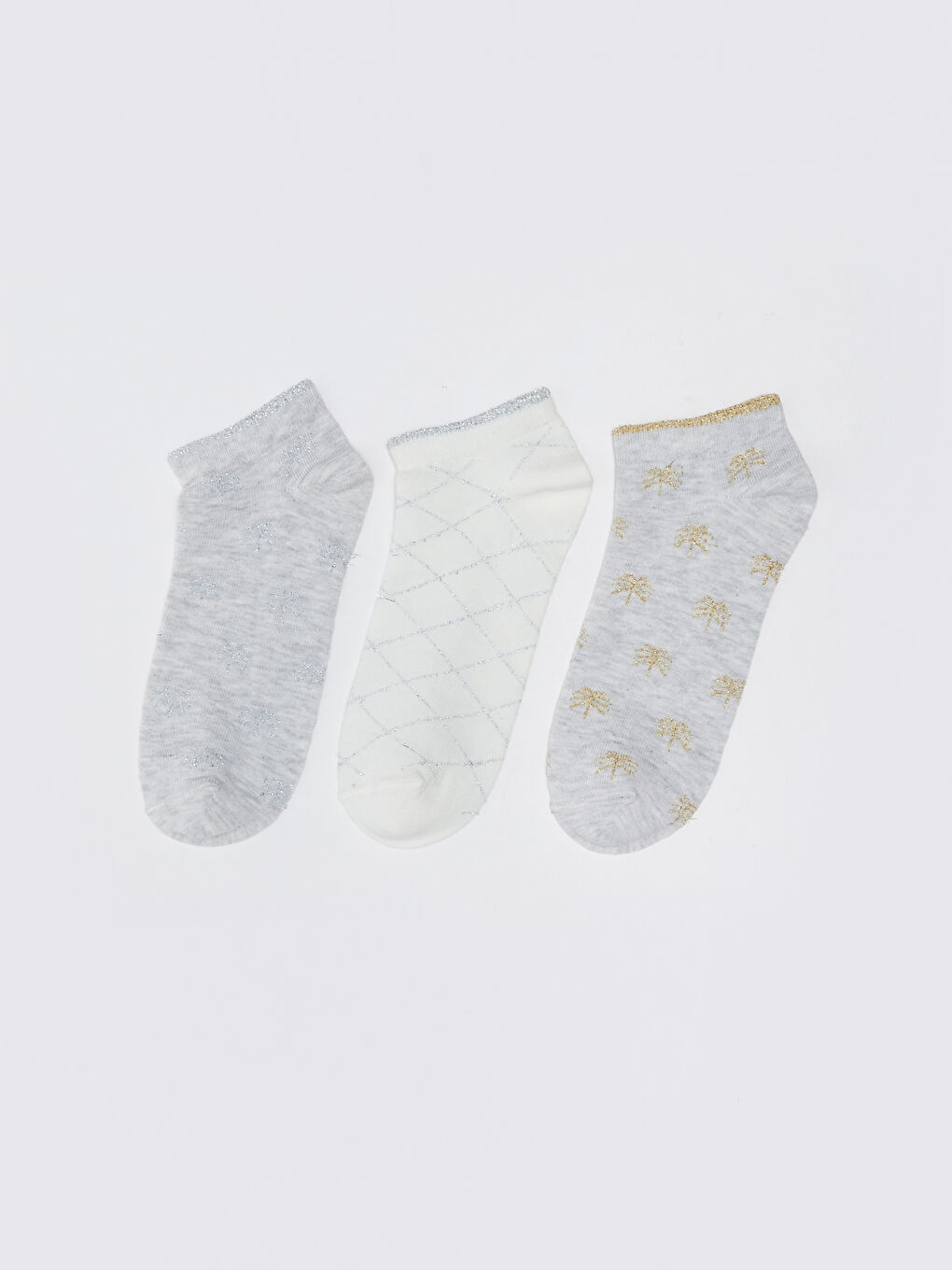 Gri Desenli Kadın Patik Çorap 3'lü
