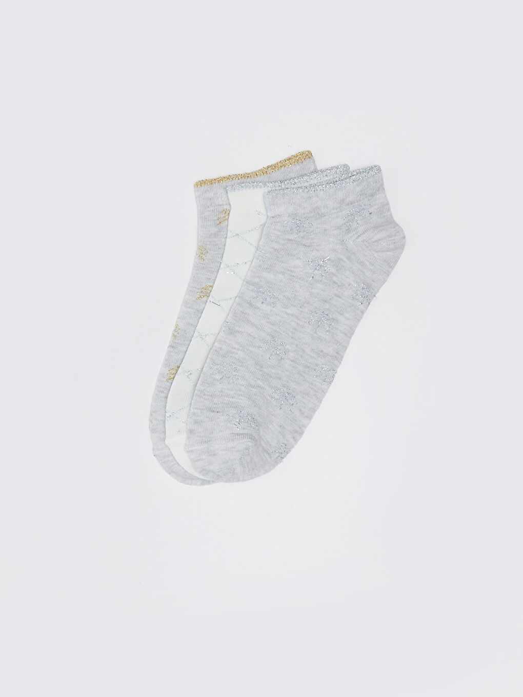 Gri Desenli Kadın Patik Çorap 3'lü-1