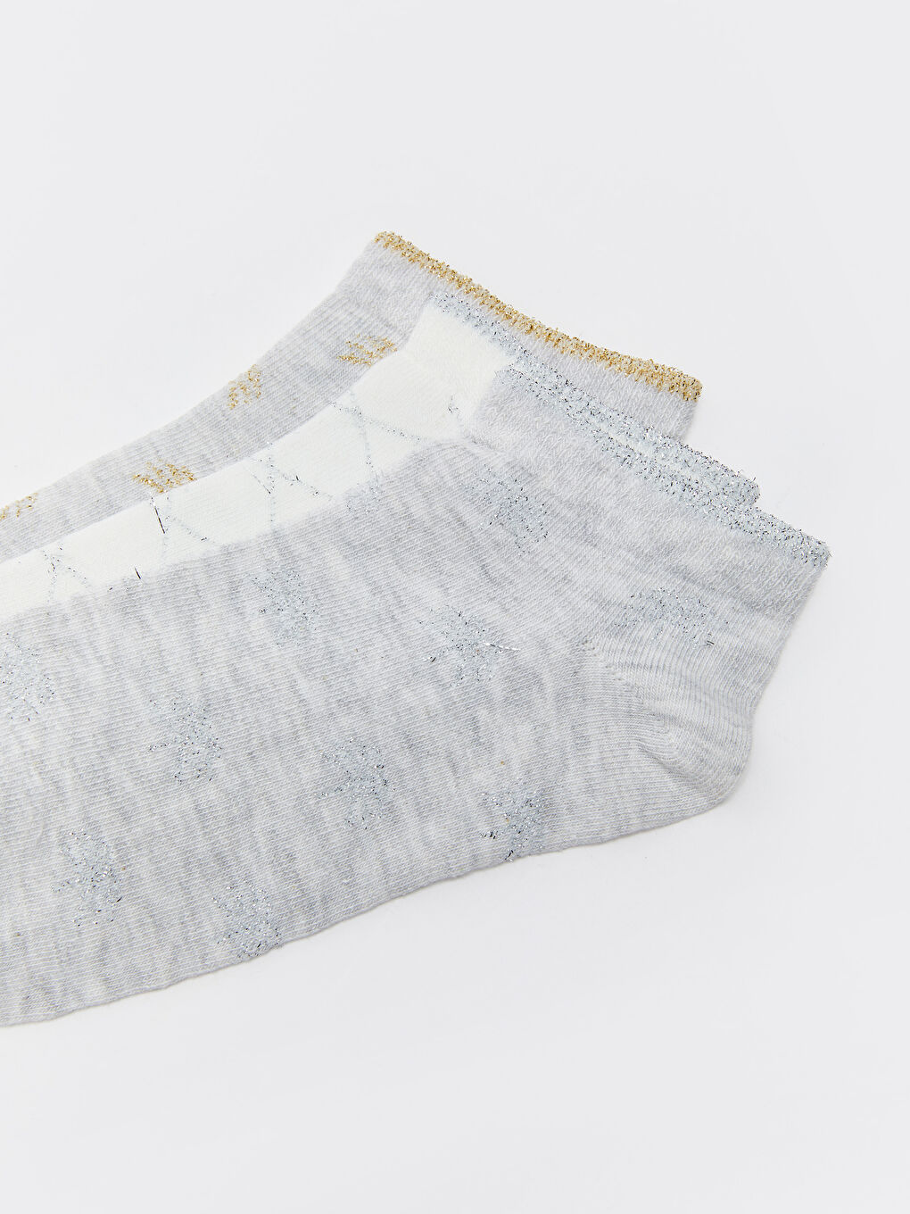 Gri Desenli Kadın Patik Çorap 3'lü-2