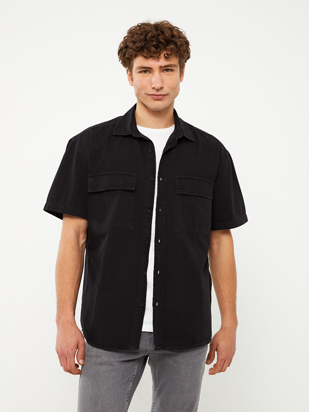 Relaxed Fit Short Sleeve Men's Denim Shirt