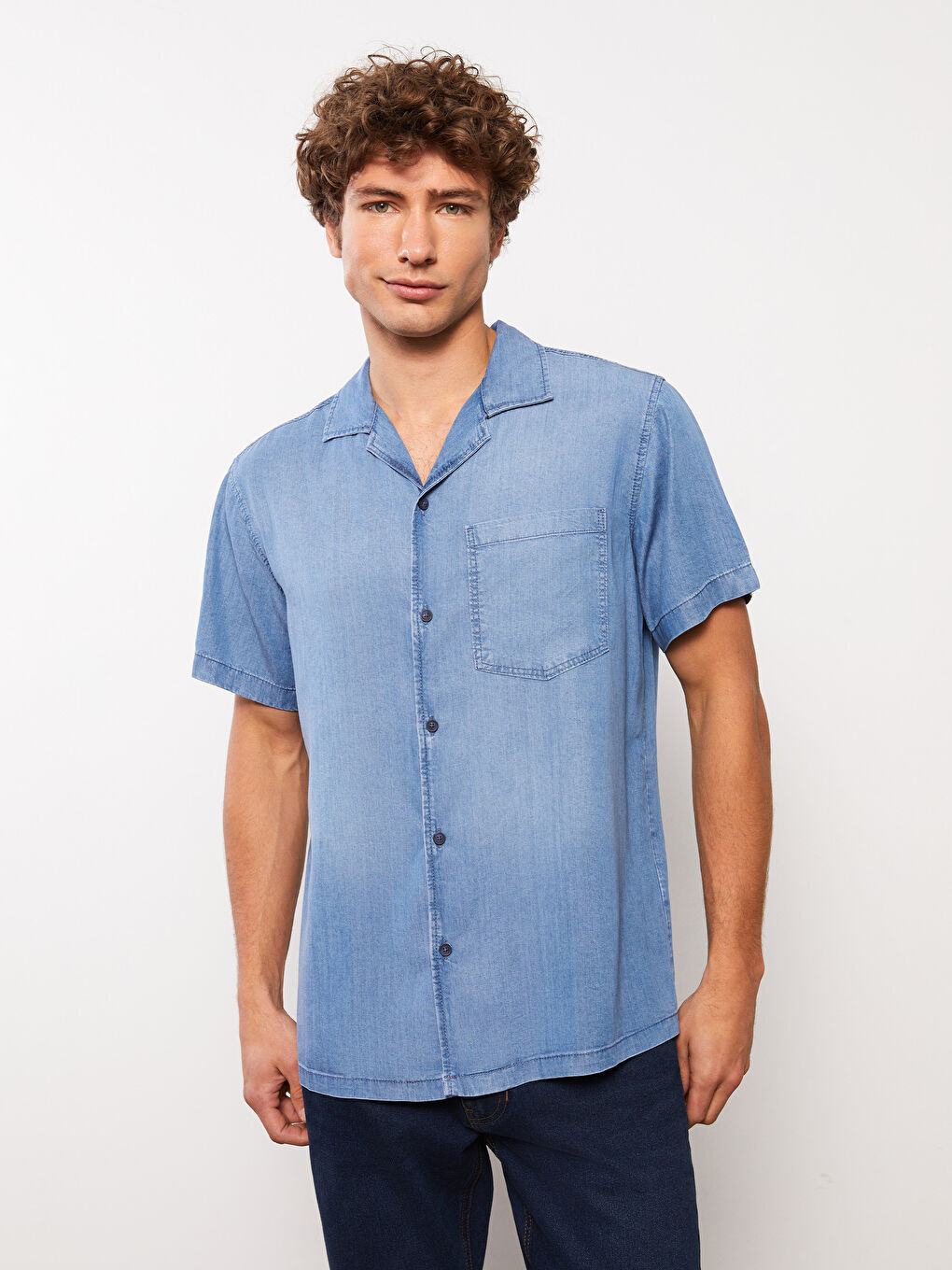 Relaxed Fit Short Sleeve Men's Denim Shirt