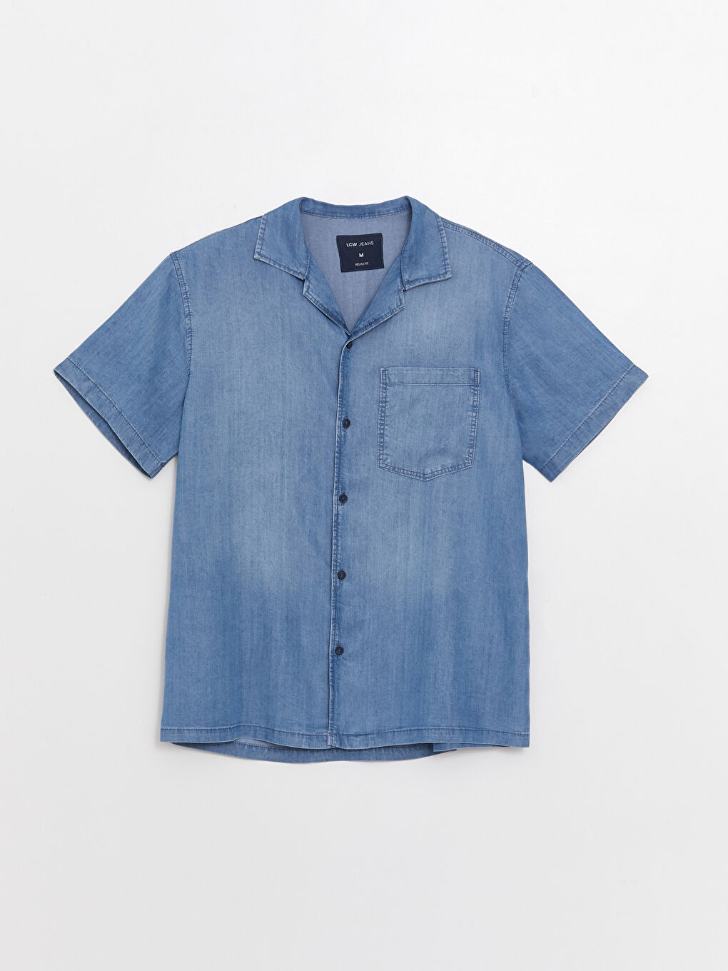 Relaxed Fit Short Sleeve Men's Denim Shirt-4