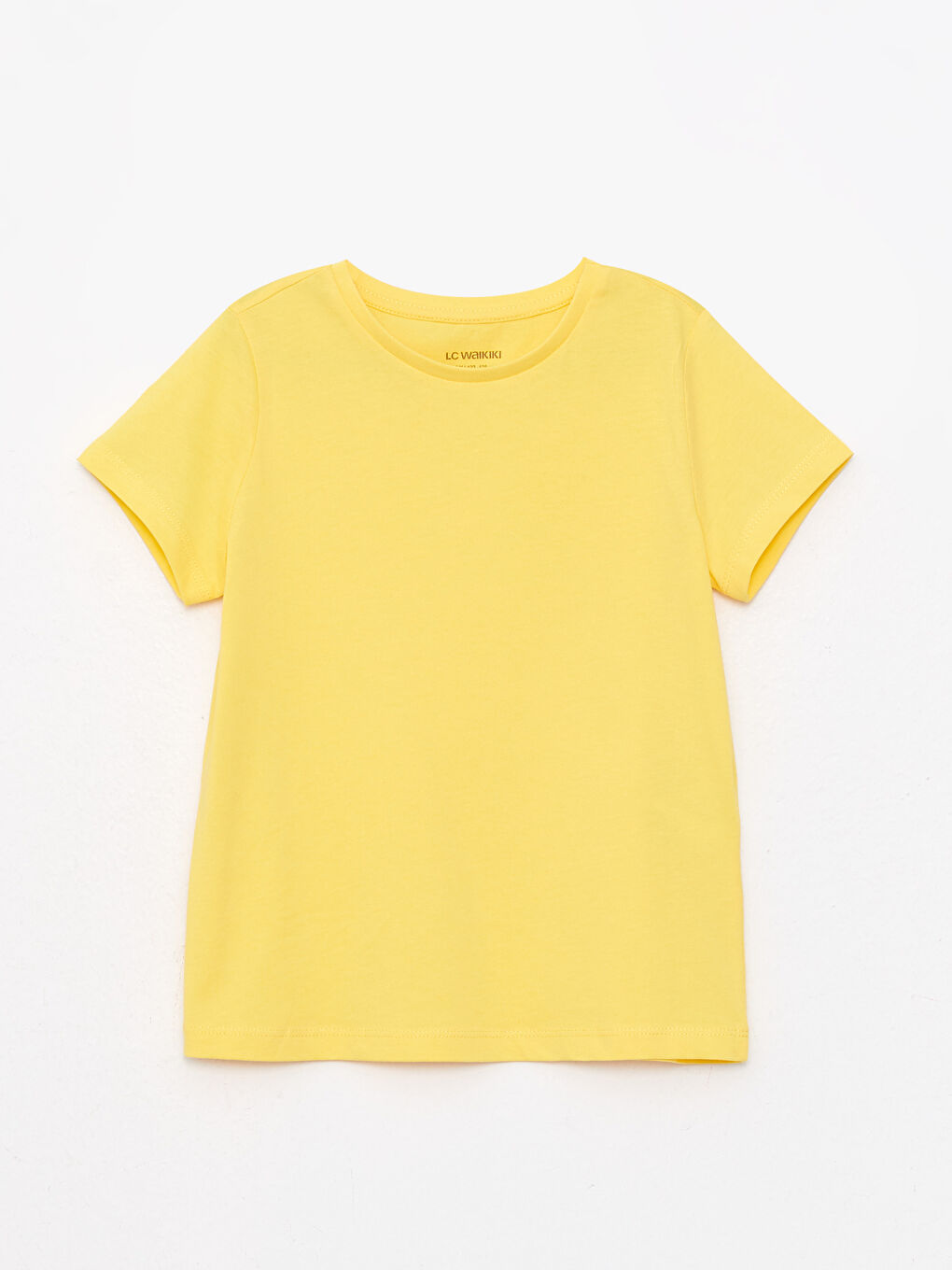 Sarı Bisiklet Yaka Basic Kısa Kollu Pamuklu Kız Çocuk Tişört