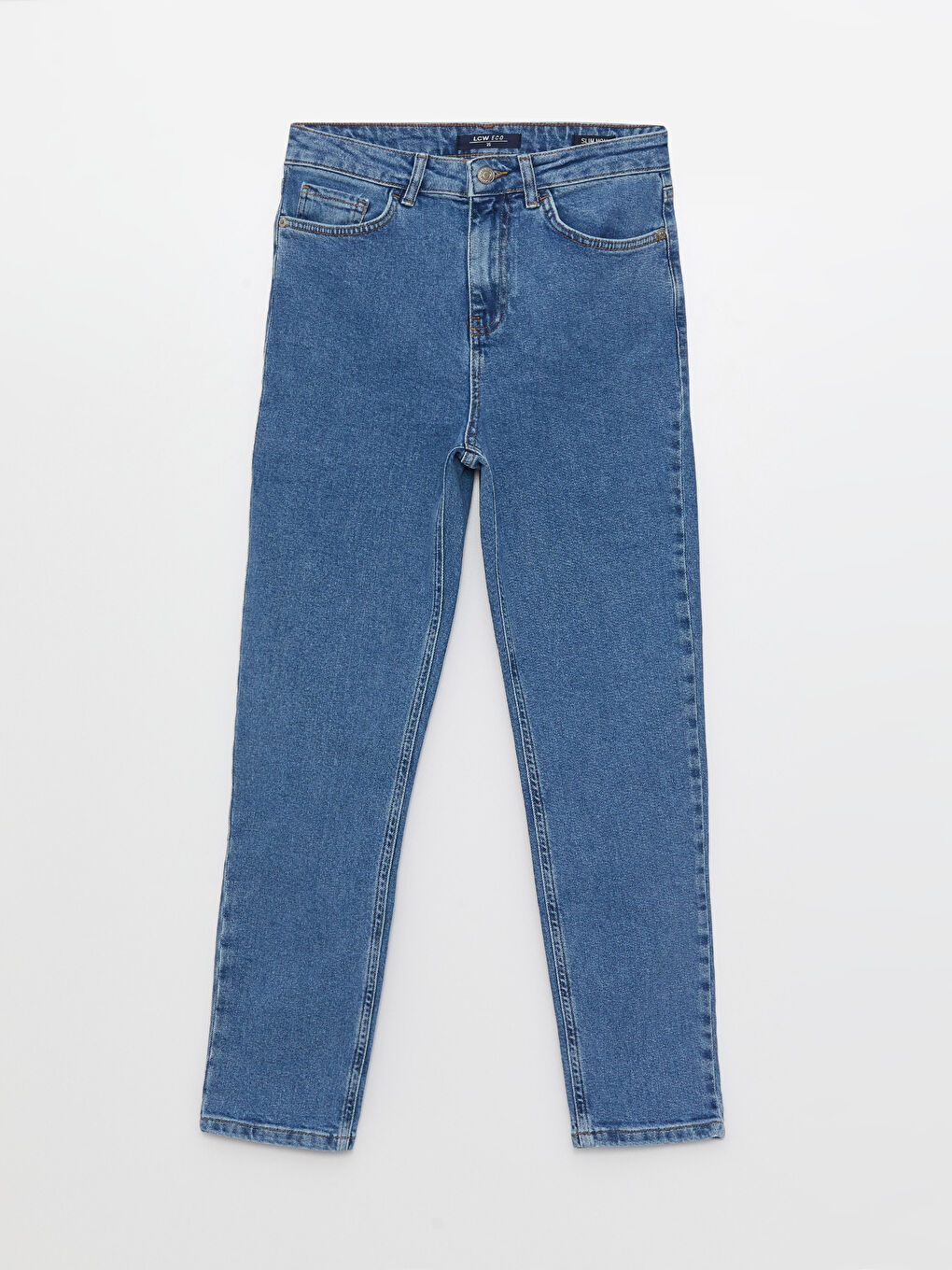 İndigo Yüksek Bel Slim Mom Kadın Jean Pantolon-5