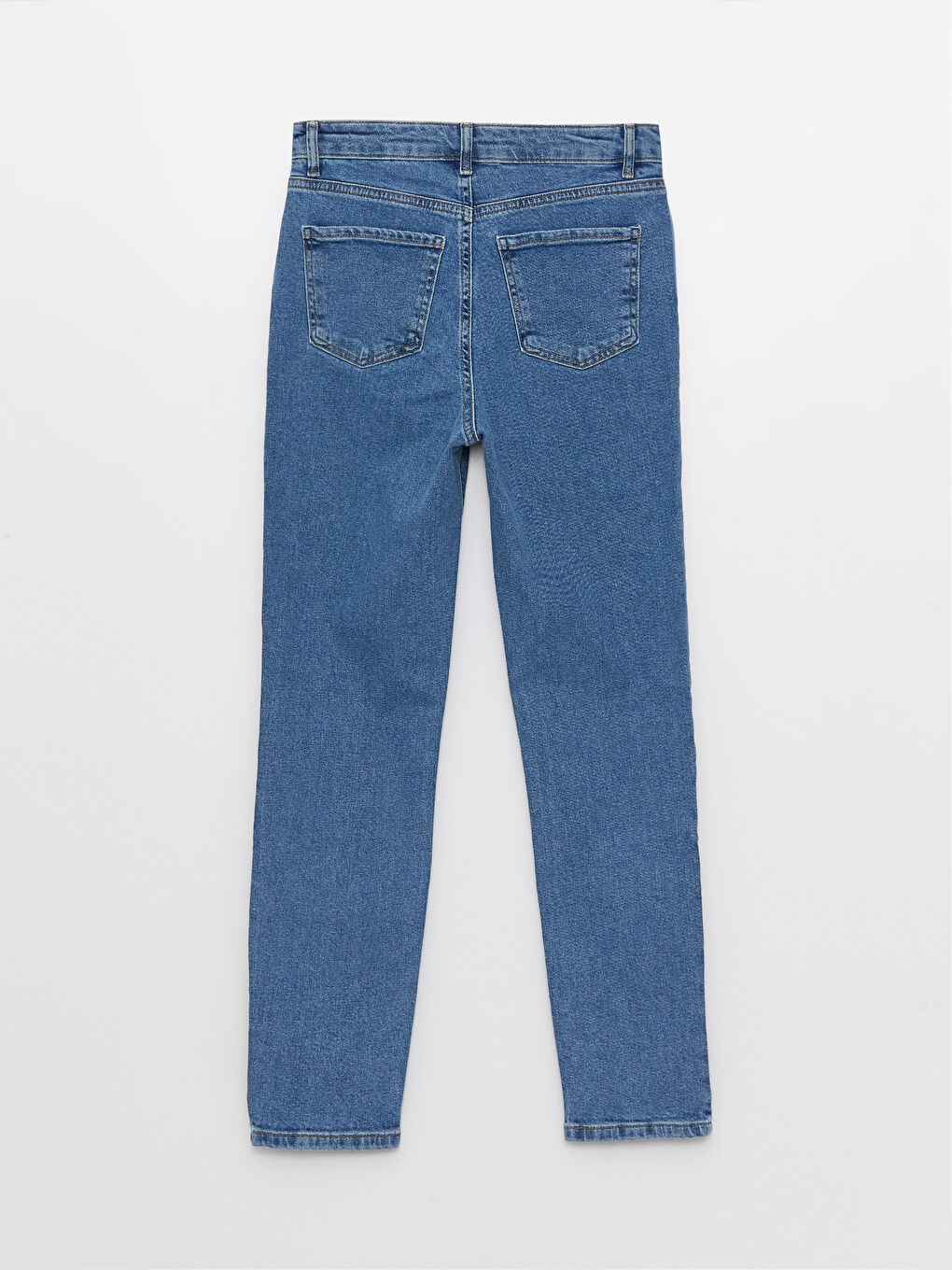 İndigo Yüksek Bel Slim Mom Kadın Jean Pantolon-6