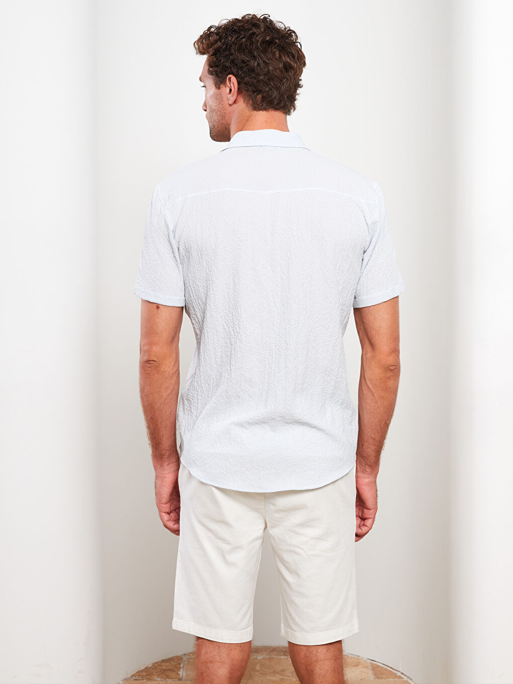 Mavi Rahat Kalıp Kısa Kollu Erkek Gömlek-4