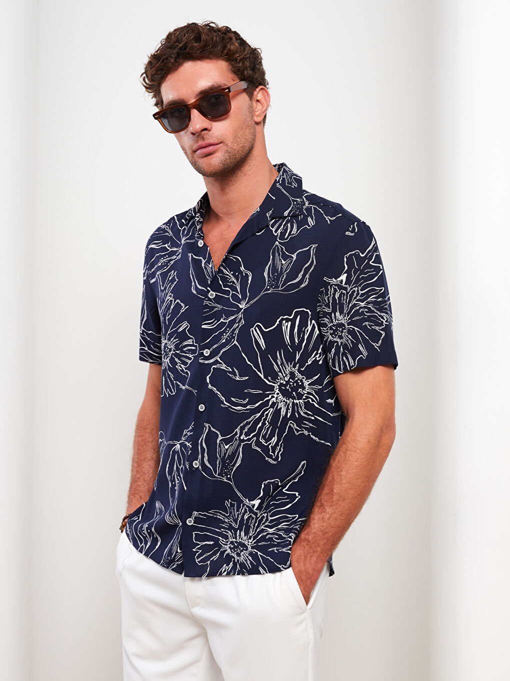 Loose Fit Short Sleeve Patterned Viscose Men's Shirt-1