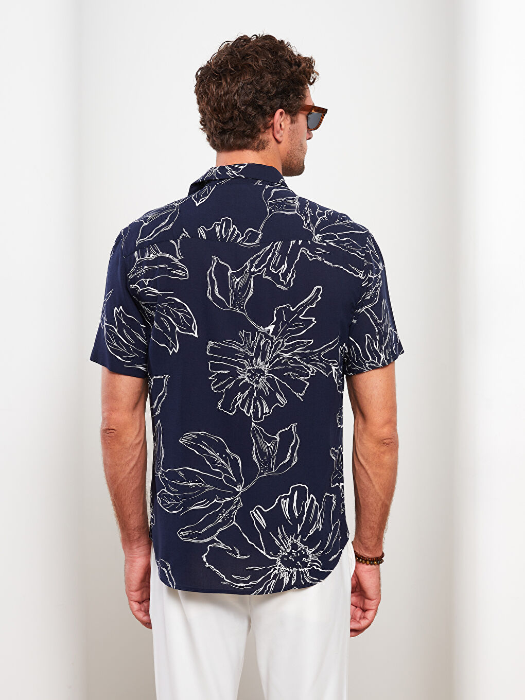 Loose Fit Short Sleeve Patterned Viscose Men's Shirt-4