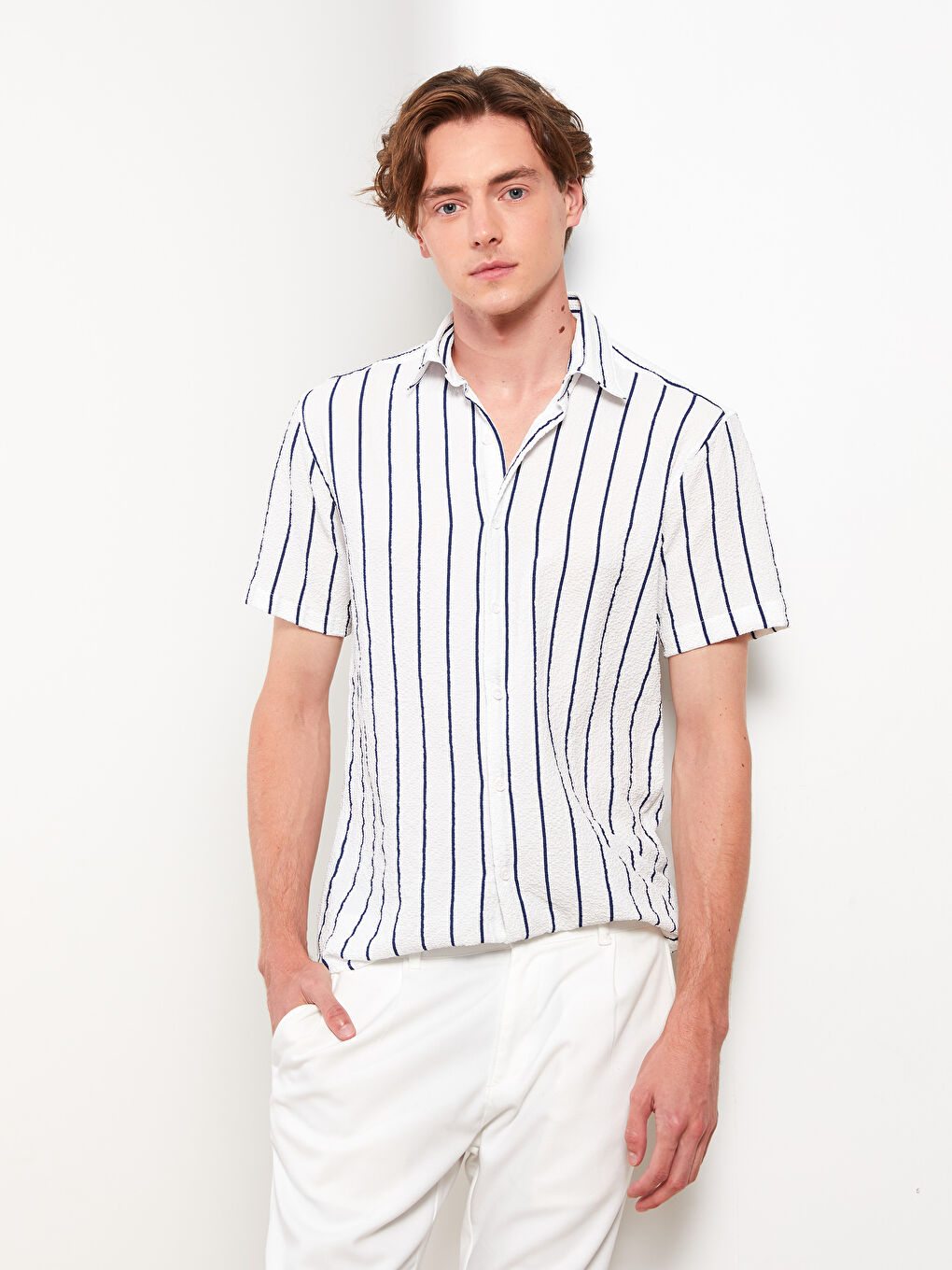 LCW Vision Relaxed Fit Short Sleeve Striped Men's Shirt -S33486Z8-KE8
