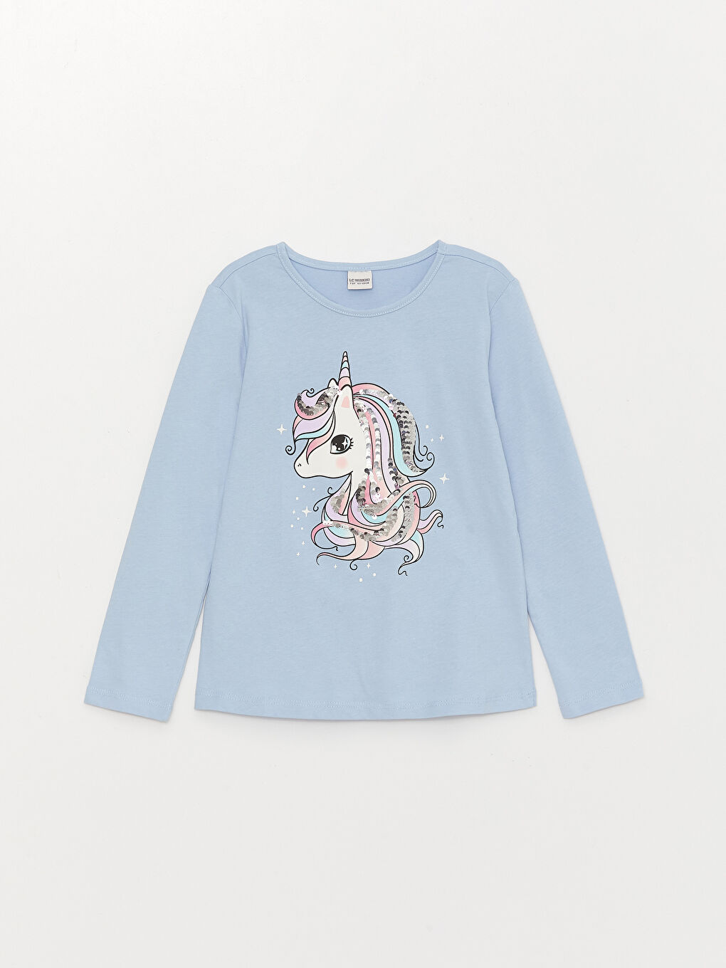 Crew Neck Printed Double Sided Sequined Long Sleeve Girls T-Shirt-2