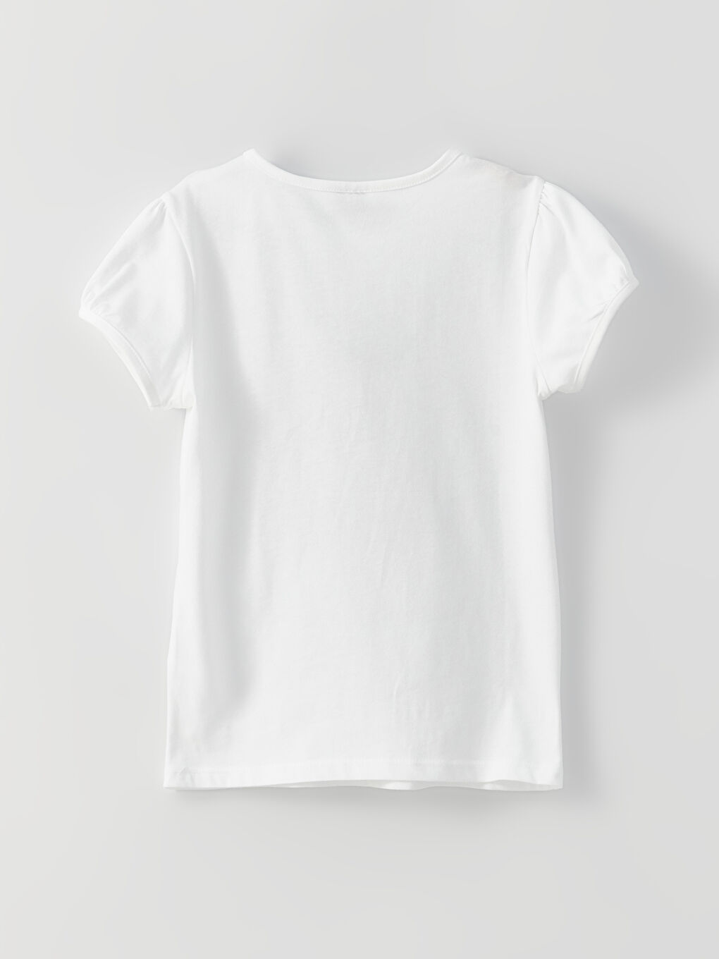 Beyaz Bisiklet Yaka Nakışlı Kısa Kollu Kız Çocuk Tişört-3
