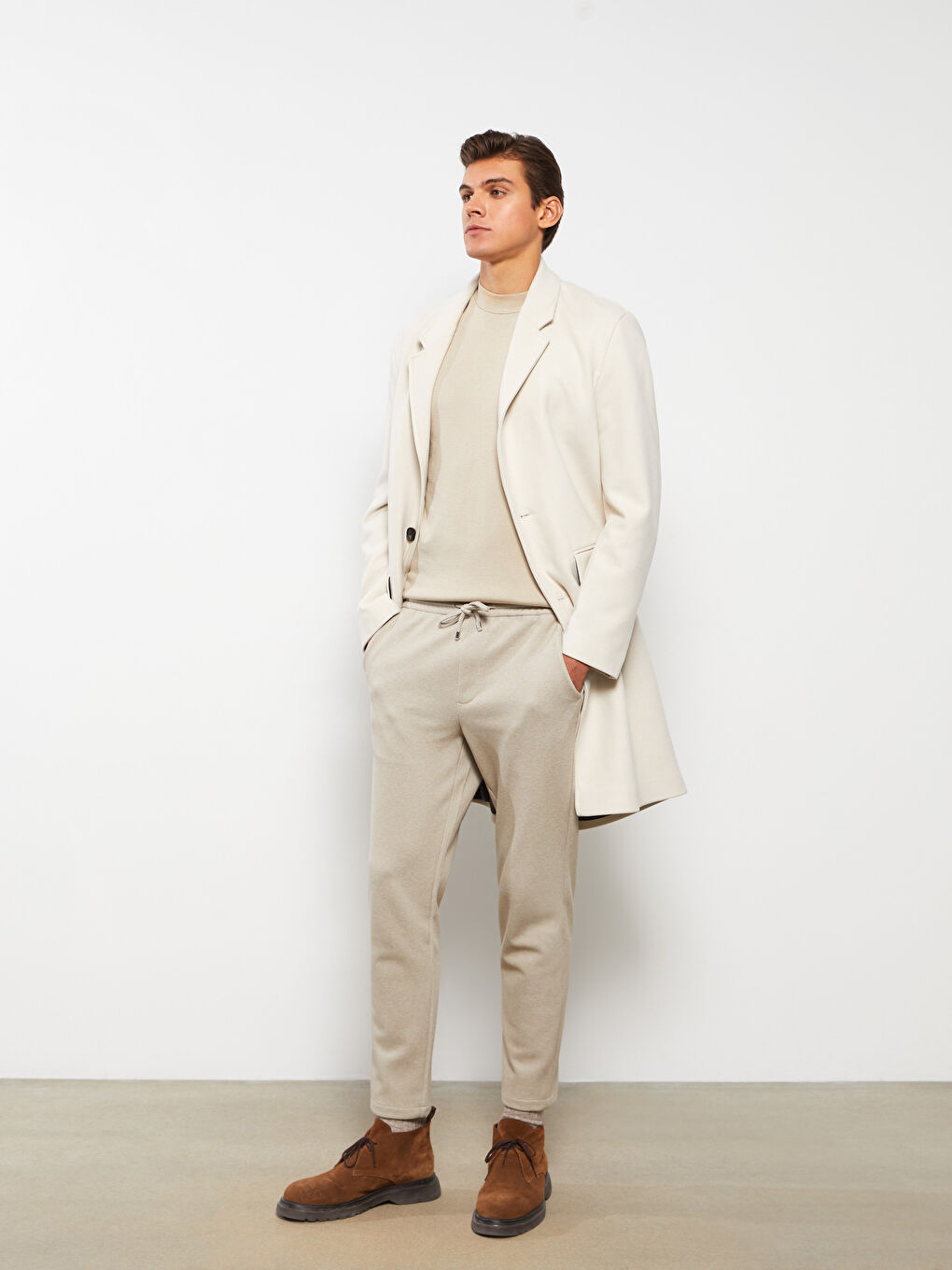 Slim Fit Men's Trousers with Tie Waist Detail