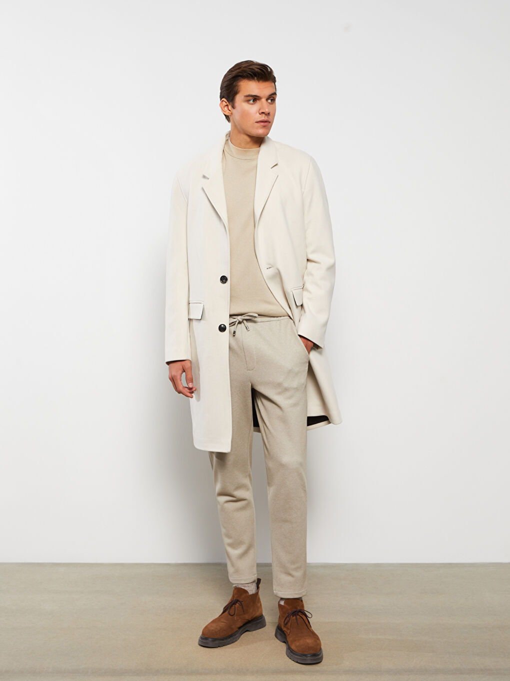 Slim Fit Men's Trousers with Tie Waist Detail-1