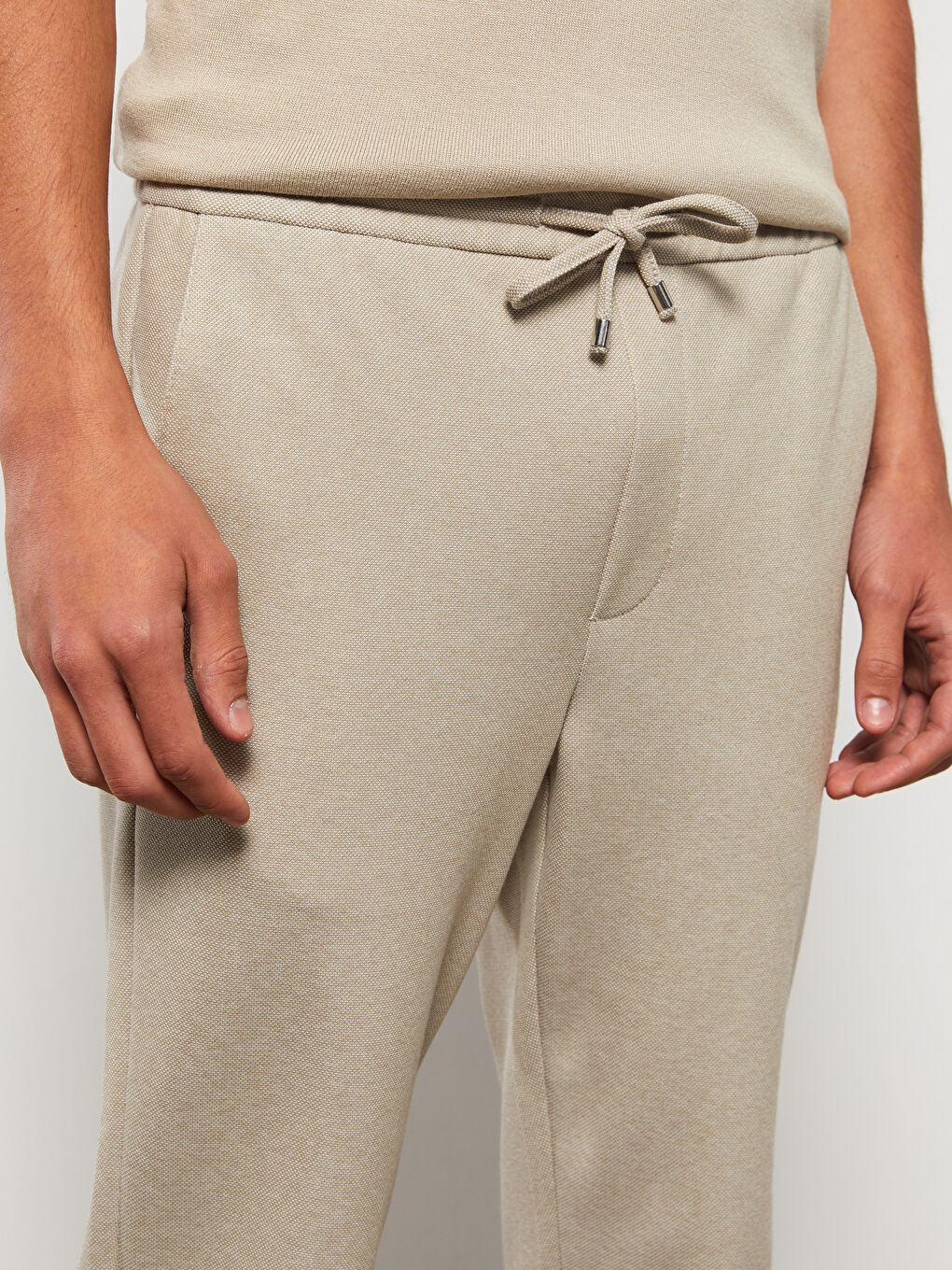 Slim Fit Men's Trousers with Tie Waist Detail-2